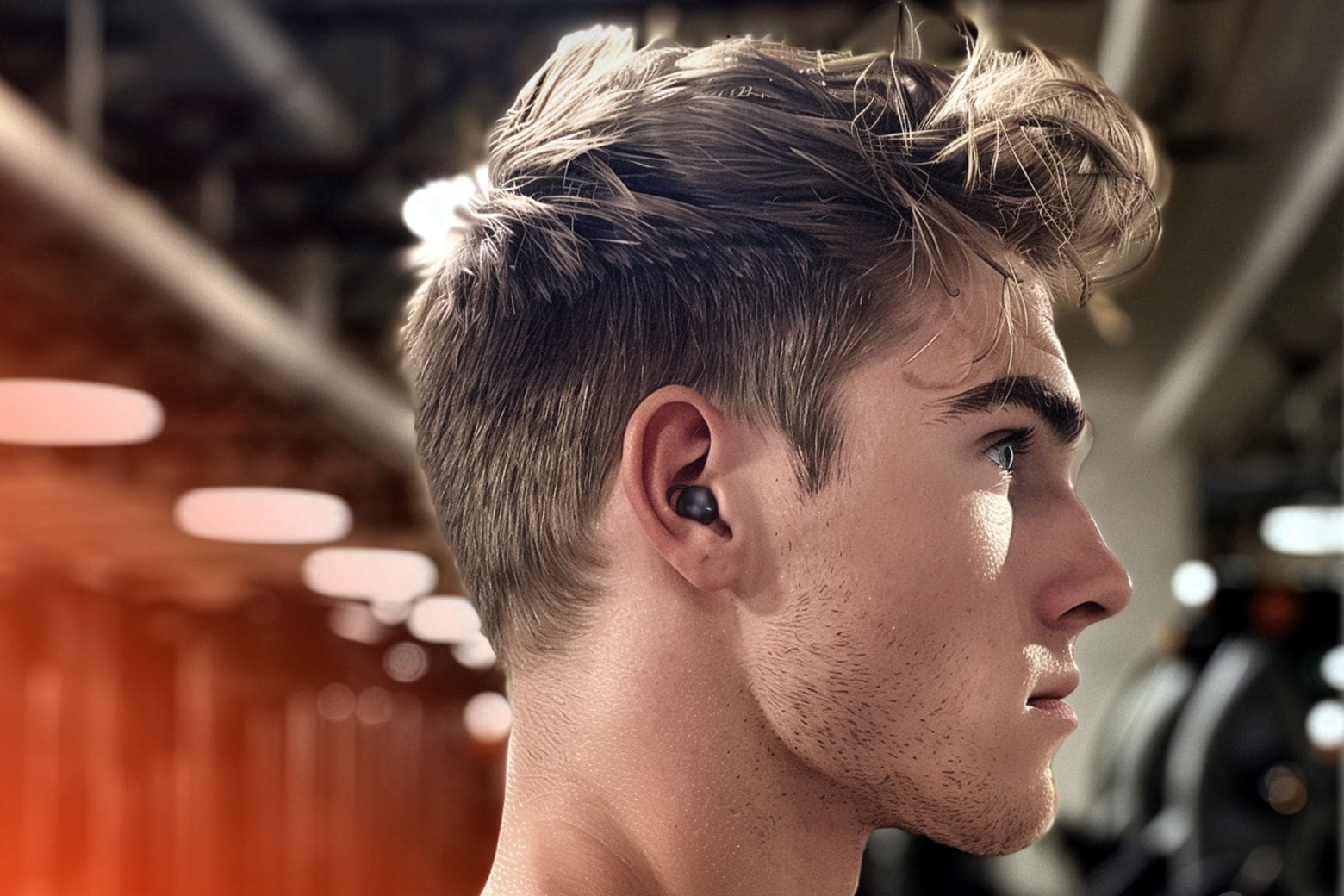 Man wearing HyperGear SleepEez sleep earbuds.
