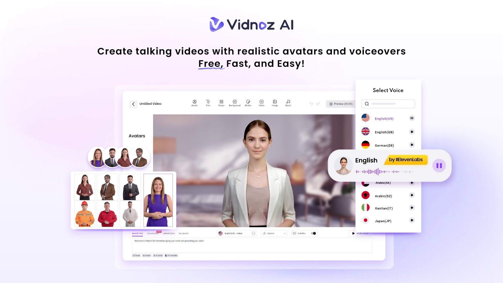 Image showing the many options for video creation using Vidnoz AI